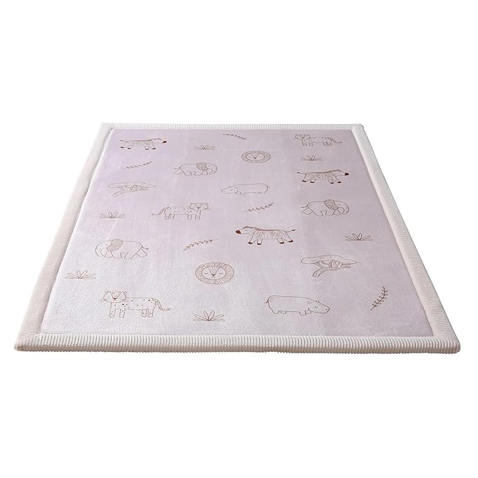 Stylish Coral Baby Play Mat for Floor 47" x 67" Safari Animals – Soft 1" Thick High-Density Memory Foam Nursery Rug,Kids Rug with Non-Slip Backing for Crawling & Playing, Playroom Rug, Kids Carpet
