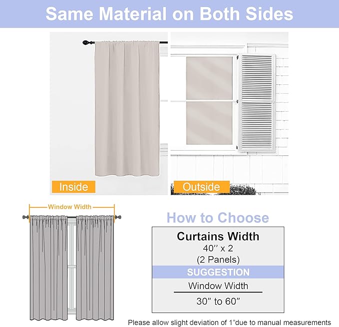 Simplebrand Ava Natural Blackout Curtains for Bedroom 90 Inches Long 2 Panels Set, Solid Privacy Energy Saving Living Room Window Treatment Curtains Blackout Drapes, W40 x L90 Inch, Natural