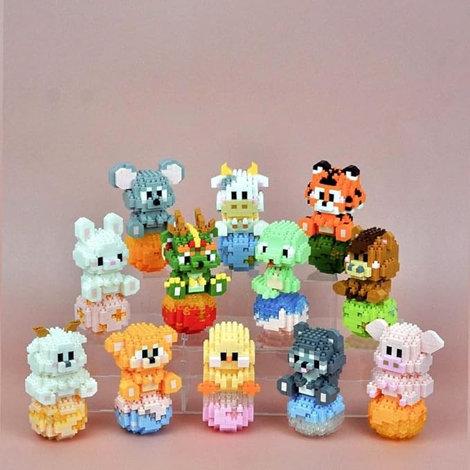 12 Mini Animals Building Blocks Sets Building Block Party Favor for Kids Small Zodiac Animals Pets Horse Dog Monkey Tiger Rabbit Dragon STEM Educational Toys for Boys Girls(Chicken)
