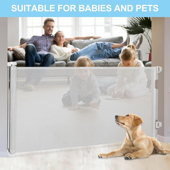 120 Inch Retractable Baby Gates Extra Wide Baby Gate Retractable Dog Gates for The House Extra Wide Dog Gate Extra Long Baby Gates for Large Opening Extra Large Pet Gate Child Gate (Light Gray)