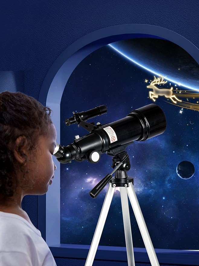 Telescope for Adults Astronomy, 70mm Aperture 400mm Focal Length Portable Astronomical Telescope for Beginners Age Over 8 Years Old with Wireless Remote Carry Bag Tripod, Black