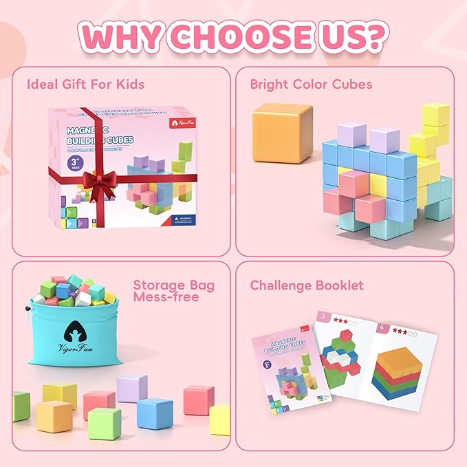 115PCS Magnetic Blocks Set, Magnet Building Blocks with Toy Figurine and Storage Bag for Kids Gifts, STEM Educational Preschool Sensory Toys for Toddlers Boys Girls Ages 3 4 5 6 7 8 +(Macaron Color)