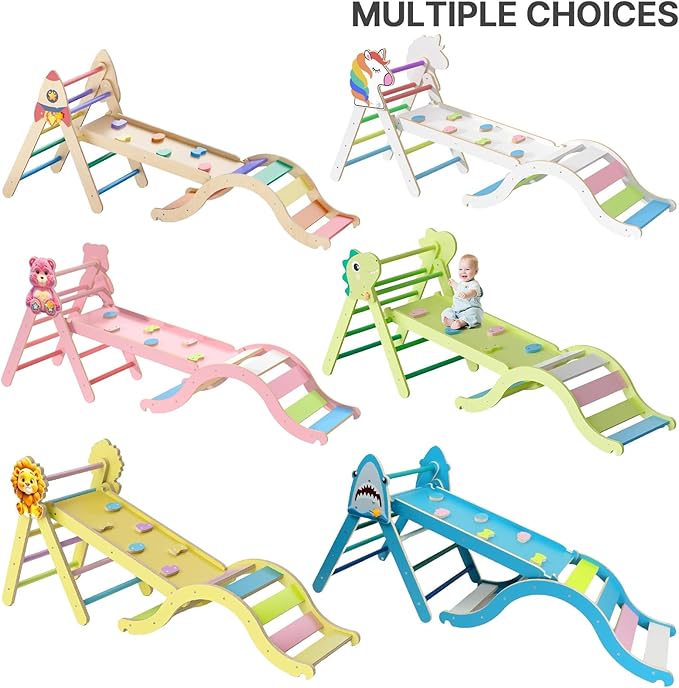 Pikler Triangle Set with Cushion, 9 in 1 Toddler Climbing Toys Indoor, Montessori Foldable Wooden Climbing Toys for Toddlers 1-3 Inside,Pikler Triangle Set Jungle Gyms Playground for Children
