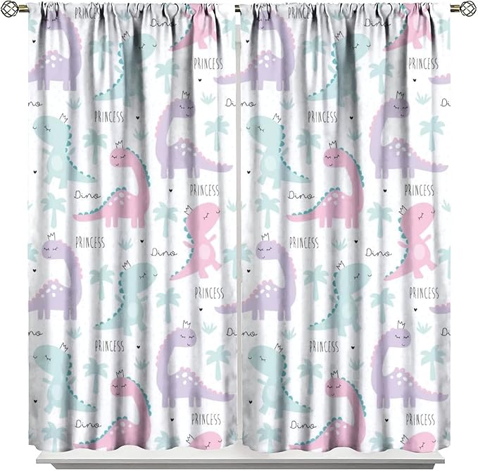 Kids Dinosaur Curtains for Boys Girls Bedroom Decor Cartoon Dino Colorful Cute Funny Animal Wildlife Printed Blackout Rod Pocket Window Drapes for Baby Nursery Playroom W31.5xL72in 2 Panels