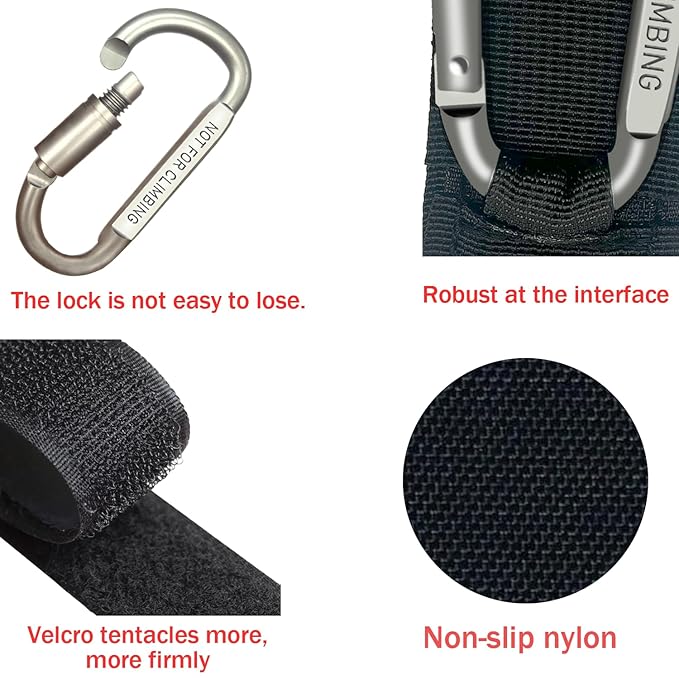 2 Pcs Baby Stroller Hook with Locking Mechanism, Carry 30 lbs per Stroller Carabiner Clip, Adjustable Baby Stroller & Car Seat Hook for Hanging Diaper Bag, Golf, Shopping and Pet Cart