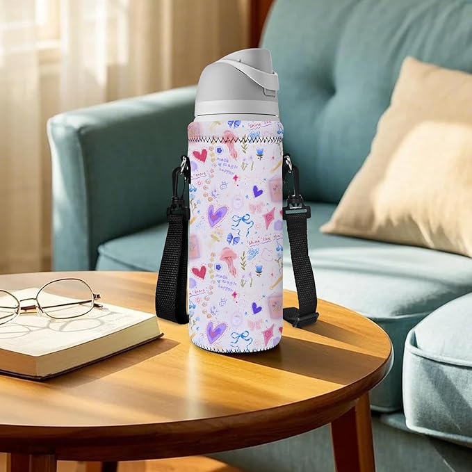 AUPET Water Bottle Sling Bag Carrier Crossbody Sleeve,Insulated Neoprene Bottle Case Holder Pouch Cover 500ML/17oz with Shoulder Strap for Walking Women Men