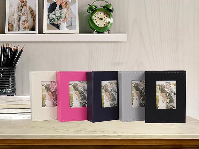 RECUTMS 52 Photo Mini Photo Album 4 x 6, Leather Cover with Front Window Album Hold 52 Vertical Photos for Family Wedding Baby Children(Light Pink)