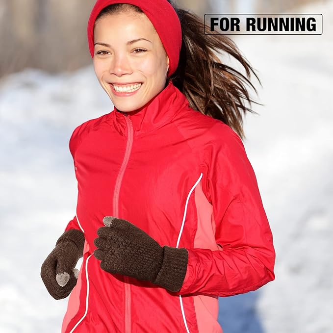 Geyoga 2 Pairs Women's Winter Touch Screen Gloves Soft Warm Fleece Lined Knit Elastic Cuff Winter Texting Gloves