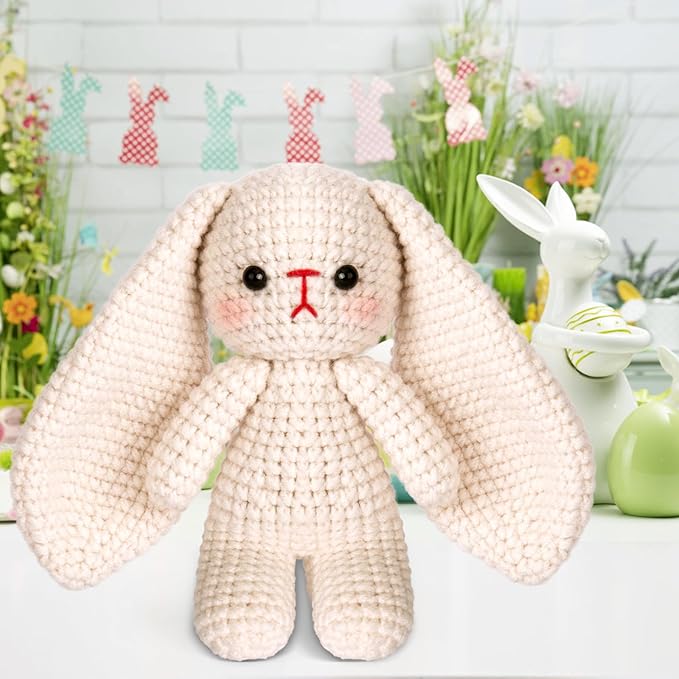 Crochetta Crochet Kit for Beginners, Crochet Starter Kit w Step-by-Step Video Tutorials, Beginner Crochet Kit Knitting Supplies for Adults Kids, Crochet Bunny(40%+ Yarn)