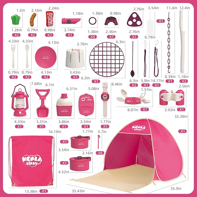 Kids Camping Set – an Outdoor Campfire Toy Set Featuring a Tent, Oil lamp, Stove, and More,Gift Idea for Girls Age 3+ Year Old Birthday Christmas