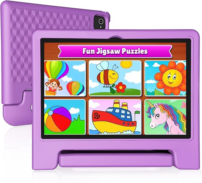 JREN Tablet for Kids|10 Inch Kids Tablet Android 14|Octa-core|64GB|WiFi |Bluetooth|Parental Control|Children Content|Children Toddler Purple