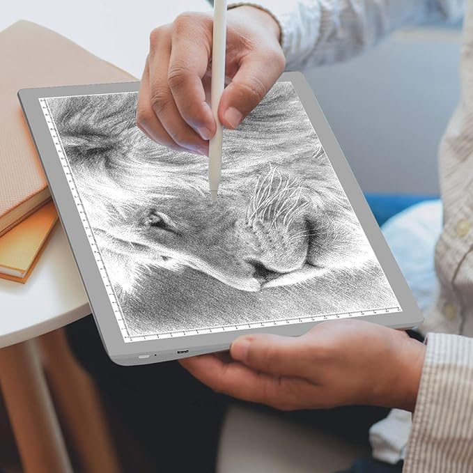 TOHETO Portable A4 Tracing LED Copy Board, Cordless Battery Powered 5 Levels Brightness Light Box Rechargeable Light Board for Tracing Weeding Vinyl X-ray Viewing Sketching Diamond Painting (Grey)