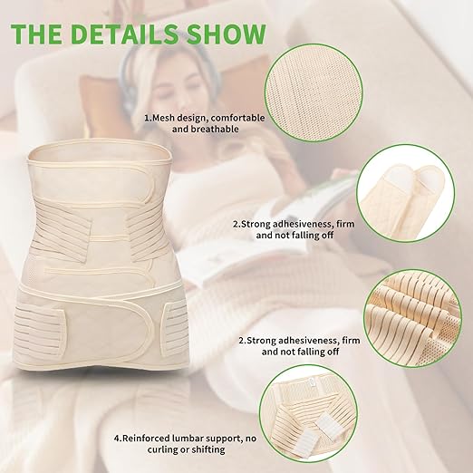 2 in 1 Postpartum Belly Band Wrap Beige, C-Section Support Belt X-Large, Post Partum Support Recovery Waist/Pelvis Belt, Hysterectomy Belly Band Binder Girdle Stomach