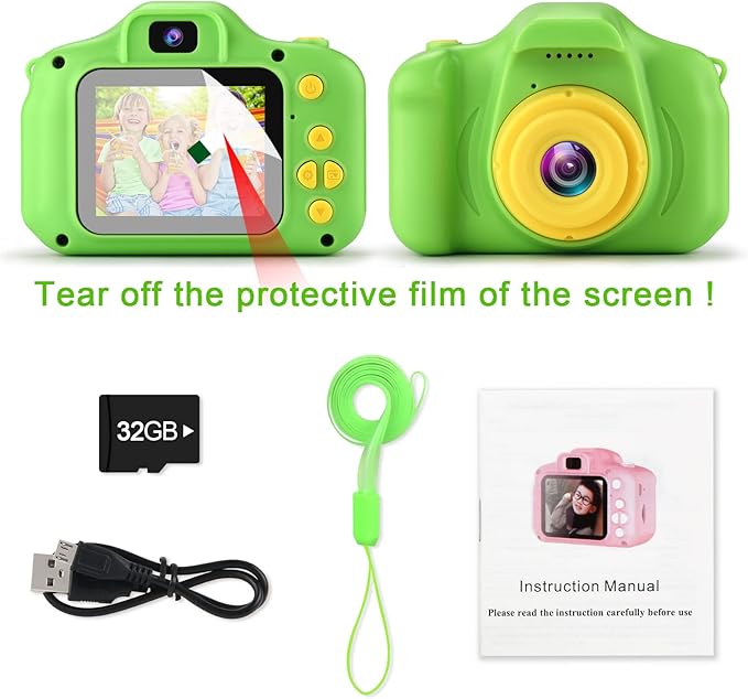 GKTZ Toys for Girls Age 3-8, Kids Camera Digital Video Toddler Camera Children Camcorder Birthday Gifts for 3 4 5 6 7 8 Year Old Girls with 32GB SD Card