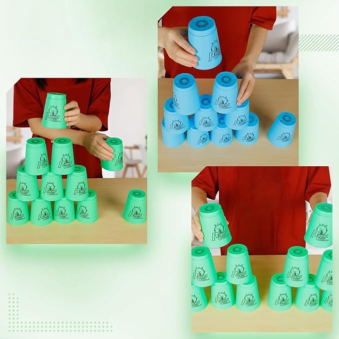 yeesport Sport Stacking Cups, 24pcs Sports Stacking Cups Sport Training Game for Challenge Competition Travel Party Gift for Kids and Adults (Blue+Green)