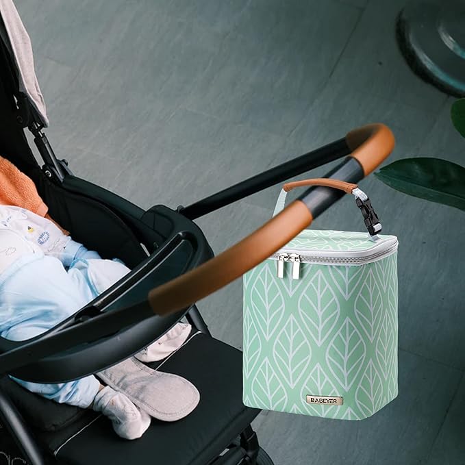 Breast Milk Cooler Bag with Ice Pack Fits 4 Baby Bottles Up to 9 Ounce, Baby Bottle Bag for Nursing Mom Daycare-Green