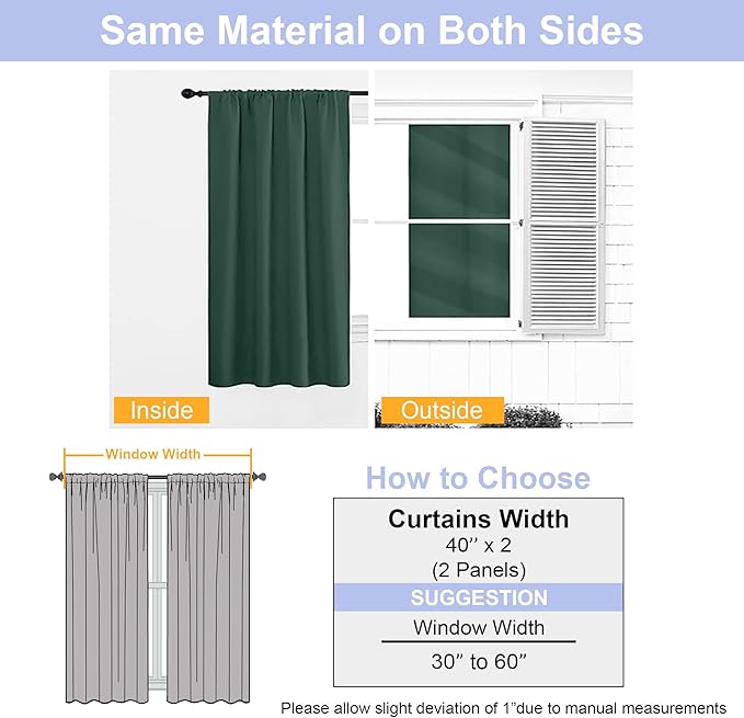Simplebrand Ava Ever Green Blackout Curtains for Bedroom 72 Inch Length 2 Panels Set, Thermal Insulated Rod Pocket Door Window Curtains for Patio French Door Front Door, W40 x L72 Inch, Ever Green