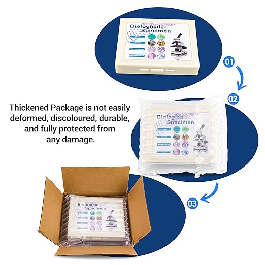 100 Prepared Microscope Slides with Specimens for Kids Adults - Bacterium, Fungus, Human Tissues, Mitosis, Plants, Insects, Animals Cells Samples for Biological Science Lab, School Students