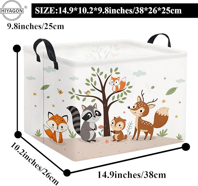 HIYAGON Rectangular Woodland Animal Basket Kids Baby Storage Basket Storage Bin Organizer Box Animal Room Decor(Spring Animal)