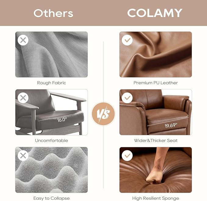COLAMY Leather Swivel Recliner Chair with Footrest, Rocker Recliner High Back with Double-Layer Cushion, Glider Recliner for Nursery & Living Room, Bedroom, Cocoa