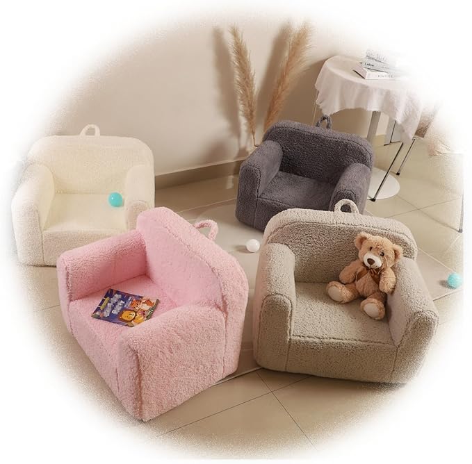 Kids Snuggly-Soft Sherpa Chair, Cuddly Toddler Foam Chair for Boys and Girls, Grey