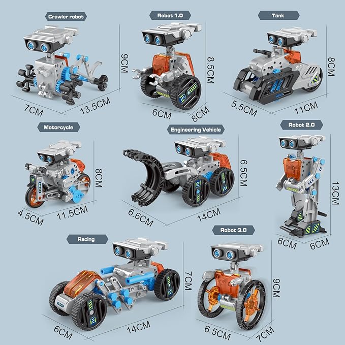 12 in 1 Solar Robot Kit Toys for Kids, 202 Pieces DIY STEM Building Science Learning Educational Experiment Kit Solar and Cell Powered, Gift for Boys Girls (Orange)