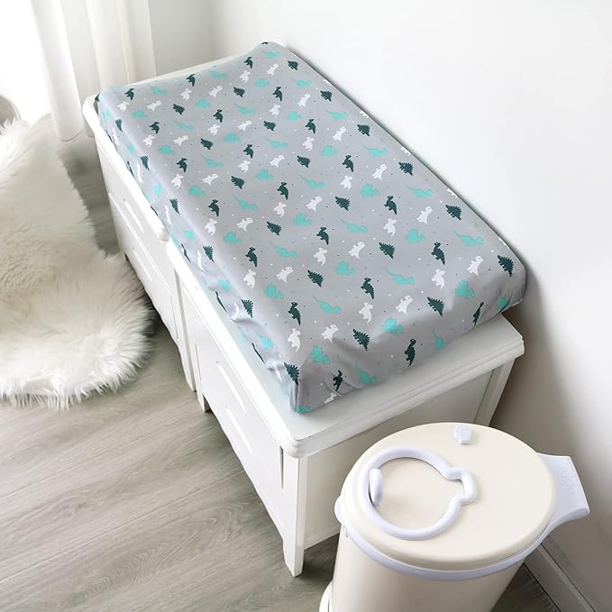 Changing Pad Cover for Boys Girls 4 Pack, Comfy & Breathable Changing Table Cover for 32''x16" Changing Table Pads, Diaper Changing Pad Cover, Dinosaurs & Ocean