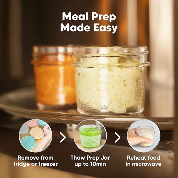 KeaBabies 12pk 4oz Glass Baby Food Containers with Lids - Leak-Proof, Microwavable Small Glass Jars, Baby Purees & Toddler Snack Storage Containers, BPA-Free, Dishwasher & Freezer Safe (Sunset)