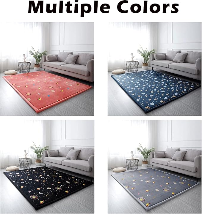 Loartee Coral Velvet Area Rug - 1" Thick Memory Foam Baby Play Mat, Washable Toddler Carpet, Home Decor for Living Room, Nursery, Kids Bedroom, Astral Gray, 4'3"x6'3"