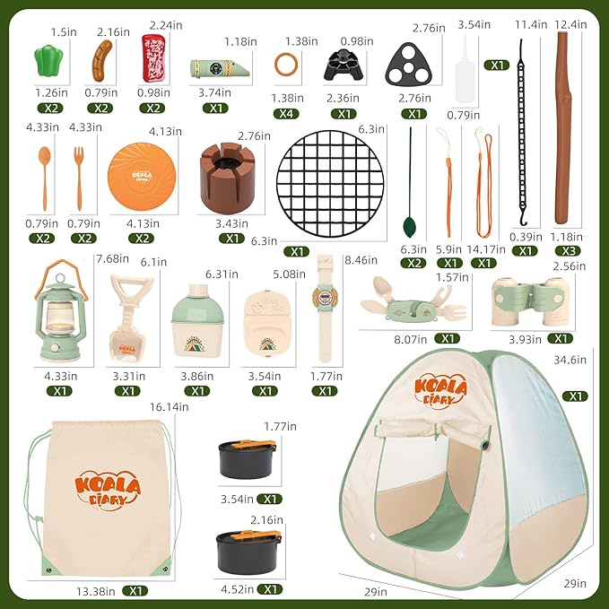 Kids Camping Set β an Indoor/Outdoor Pretend Play Adventure kit Featuring a Tent, Oil lamp, Stove, and More. Perfect for Ages 3+