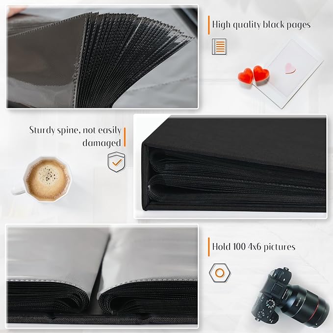 Popotop Photo Album 4x6 100 Pockets for Wedding Gifts,Linen Hardcover Picture Albums for Family Anniversary Baby Vacation Pictures