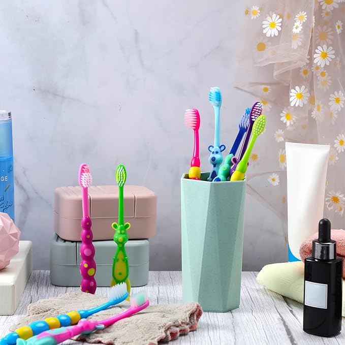 12 Pieces Toddler Toothbrush Bulk Kids Toothbrush Pack Manual Baby Toothbrushes with Covers Suction Cup Toothbrush Lovely Soft Bristle Animal Toothbrush for Kids Sensitive Teeth
