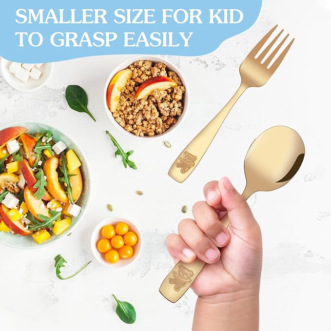 12 Piece Stainless Steel Kids Silverware Set,Toddler Utensils,Children Safe Food Grade Forks and Spoons,Mirror Polished, Dishwasher Safe