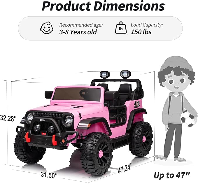 2 Seater Ride on Toy Car for Kids, 24V 4WD Ride-on Truck Kids Electric Car with Remote Control, 4x200W Motors - Light Pink