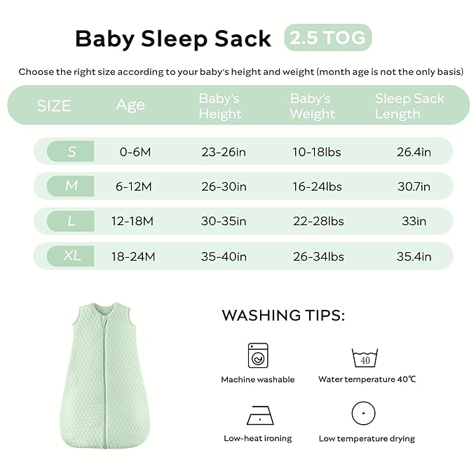 JELLYMONI Baby Sleep Sack TOG 2.5, 6-12 Months Winter Baby Wearable Blanket, 100% Cotton Infant Sleeping Sack 2-Way Zipper Warm Quilted Sleepsack
