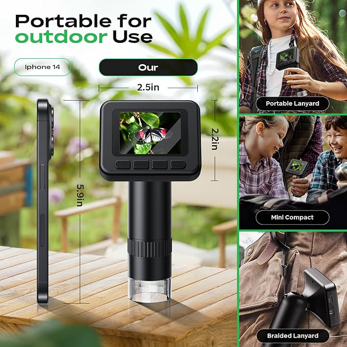 Handheld Digital Microscope D-KS2 with 2" IPS Screen - Take Pictures & Videos - Download to PC & Mac - 1000X Pocket Microscope for Kids/Adults with 32G SD Card - Use Indoors&Outdoors