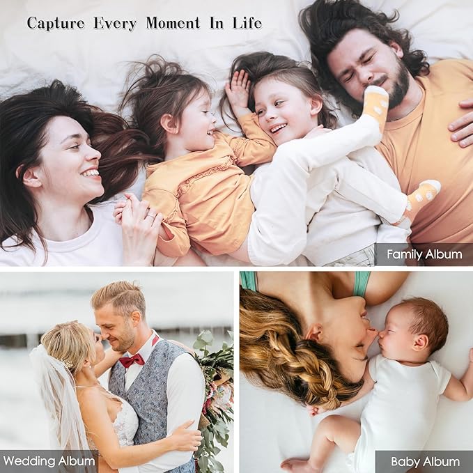 Spbapr Large Photo Album Self Adhesive 4x6 5x7 8x10 10x12 Pictures Magnetic Scrapbook Linen Cover DIY Album with A Metal Pen 13.2"x12.8"40pages