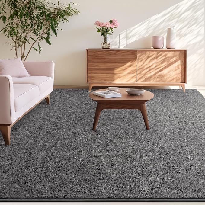 Kimicole 6x9 Washable Area Rugs for Living Room Bedroom, Large Low Pile Ulta-Thin Solid Color Rug, Non-Slip Soft Fluffy Carpet for Nursery Kids Room Dorm Room Home Decor (Deep Grey)