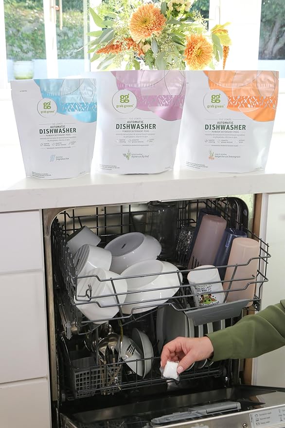 Grab Green Automatic Dishwashing Detergent Pods, 12 Count, Tangerine Lemongrass Scent, Plant and Mineral Based, Superior Cleaning, Powerful Grease Removal, Brilliant Shine