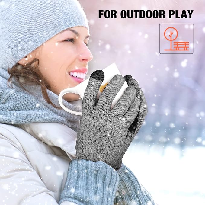 Geyoga 2 Pairs Women's Winter Touch Screen Gloves Soft Warm Fleece Lined Knit Elastic Cuff Winter Texting Gloves