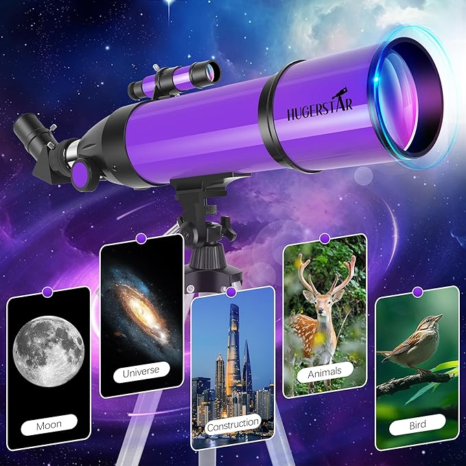 Telescope, Telescope for Adults & Kids & Astronomy Beginners, 80mm Aperture 600mm Portable Refractor Telescopes Fully Multi-Coated Optics with AZ Mount Tripod, Phone Adapter and Moon Filter