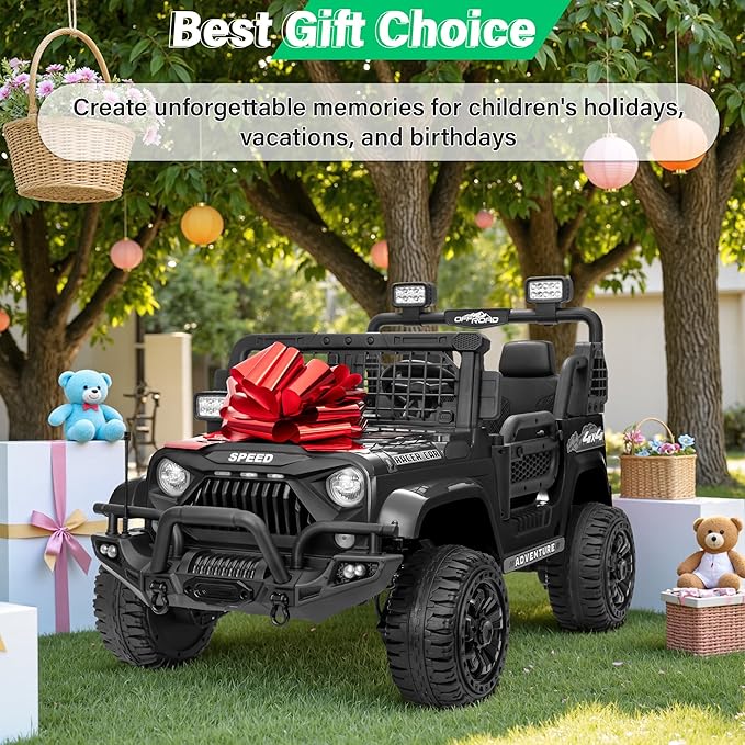 2 Seater Ride On Car Truck with Remote Control XL, Kids 24V Battery Powered Electric Vihicle w/21 in Seat, 3 Speeds, 2WD/4WD Switichable, Shock Absorbers,Bluetooth, Flower, Gift Choice