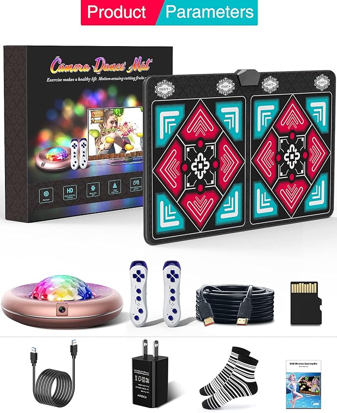 Dance Mat for Kids and Adults, Anti-Slip Wireless Electronic Dance Pad for TV, Wrinkle-Free, Soft & Cozy Playmat for Exercise & Games, Smart Camera & 2 Controllers, Gift ideaļ¼Classic Snowflakeļ¼