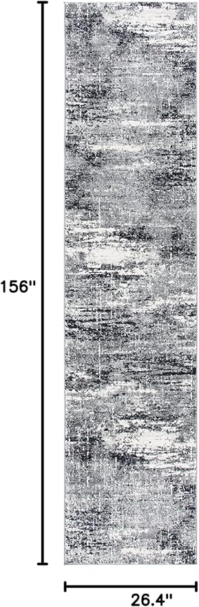 SAFAVIEH Evoke Collection 2'2" x 13' Ivory/Dark Grey EVK272G Modern Abstract Non-Shedding Entryway Foyer Living Room Kitchen Runner Rug