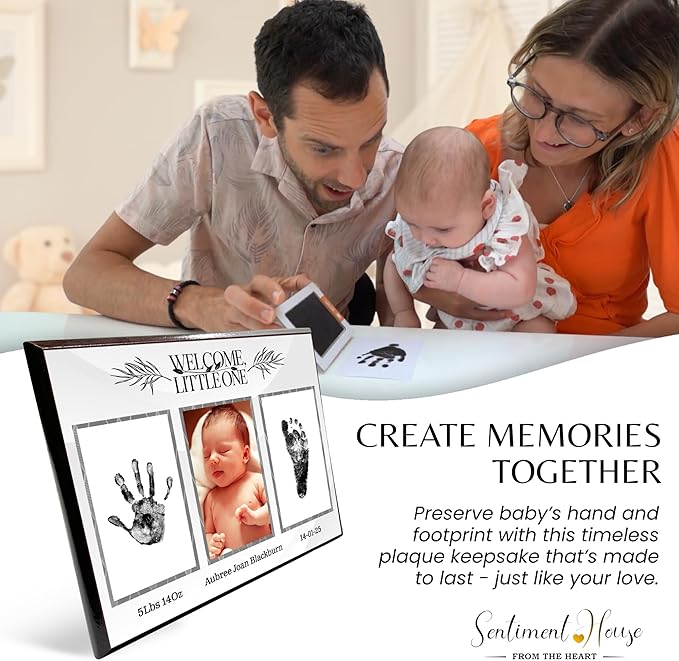 Inkless Hand and Footprint Kit, Baby Keepsake Plaque & Baby Shower Gifts - Ideal as Mom To Be Gift, Nursery Picture Frames, Clean Touch Hand and Footprint Kit (Style 1 - Design 1)