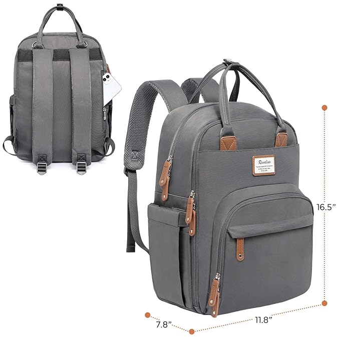 RUVALINO Diaper Bag Backpack, Multifunction Travel Back Pack Maternity Baby Changing Bags, Large Capacity, Waterproof and Stylish, Iron Gray