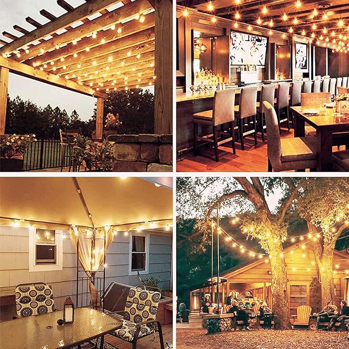 GOOTHY 50Ft G40 LED Outdoor String Lights, Waterproof with 52 Shatterproof Globe Bulbs, Hanging Backyard Lights for Party Cafe Balcony Porch Commercial Decorations - Black