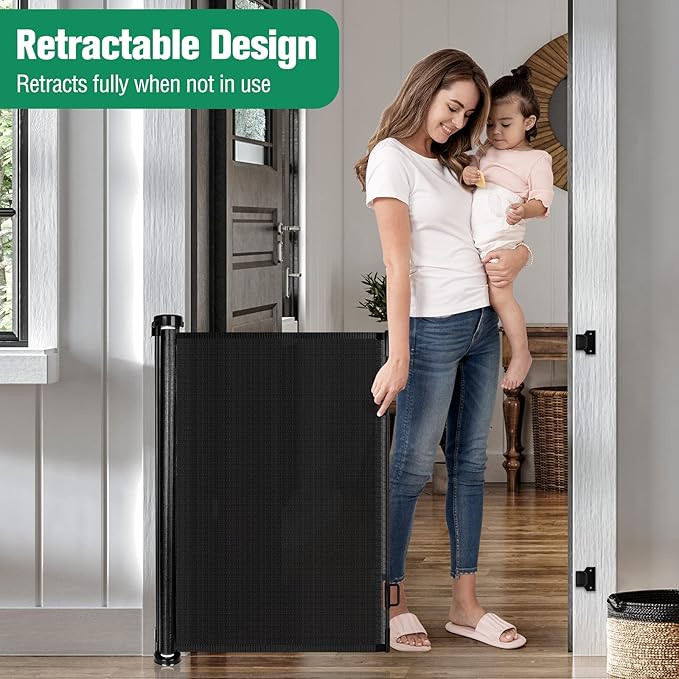 110 Inch Extra Wide Baby Gate for Large Openings Retractable Baby Gates Indoor Outdoor Extra Long Baby Gates for Doorways Large Retractable Dog Gate for Stairs Deck Gates for Dogs Indoor Pet Gate