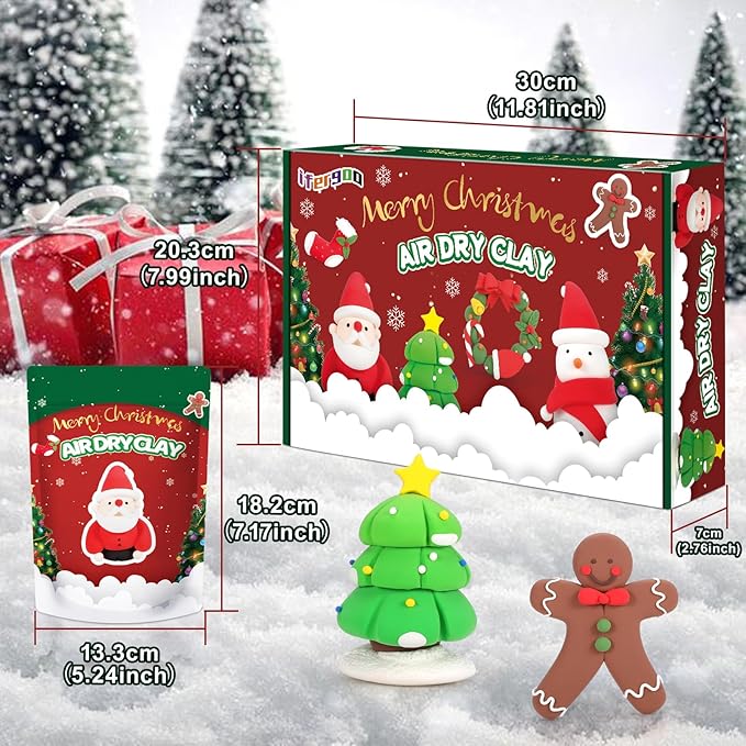ifergoo Air Dry Clay for Kids - Christmas Modeling Clay Kit, 6 Christmas Molding Designs, Creative Sculpting Activity Kit with Tools & Tutorials, DIY Art Craft Gifts for Girls and Boys