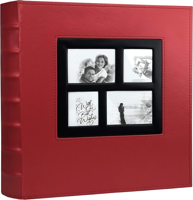 RECUTMS Photo Album Self Adhesive Magnetic DIY Scrapbook 60 Pages 13.3 x 13.4 (Inches) Accommodate 8X10 6X8 5X7 4X6 Photo Wedding Album Memory Book (Red)
